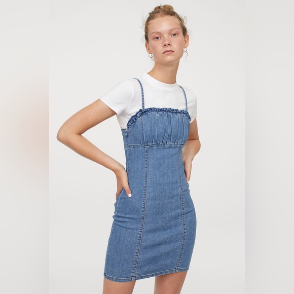 H&M Divided Denim Mini Dress with Spaghetti Straps - Size M - Picture 1 of 7